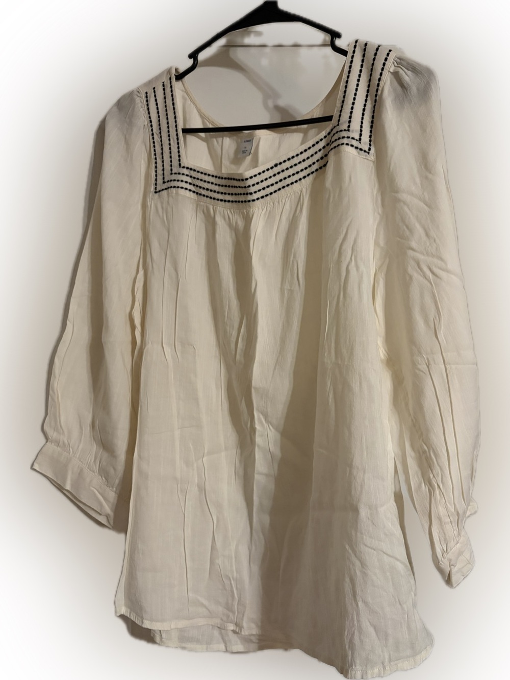 Old Navy Cream Peasant Tunic with Black Embroidered Yoke
